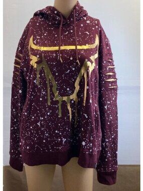 Switch Remarkable Burgundy Splatter Print Hoodie With Golden Bull Design Large